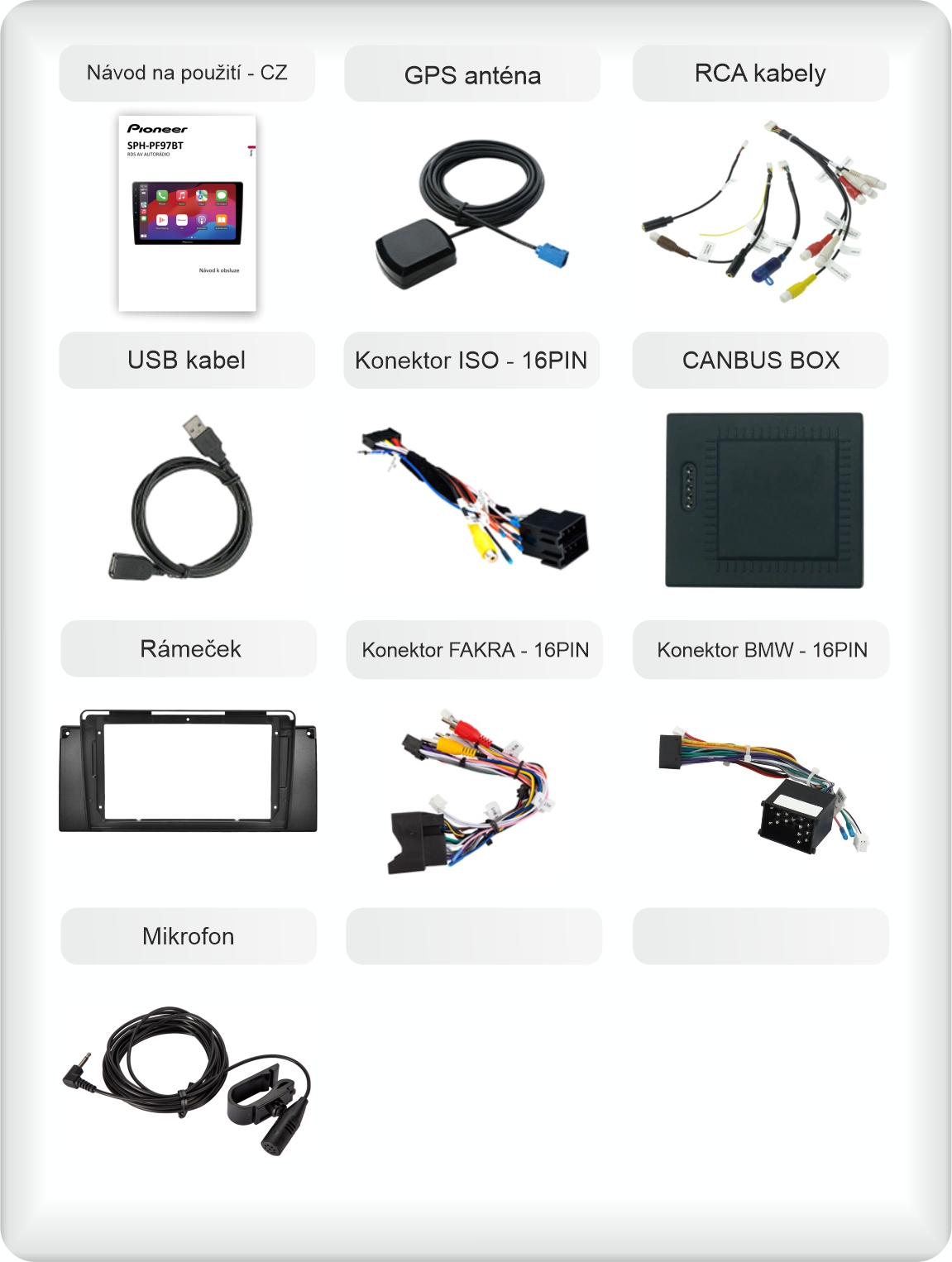 CZ PŘÍSLUŠENSTVÍ pro autorádio Pioneer SPH-PF97BT pro BMW E53 manual s carplay a androidauto - evtech.cz